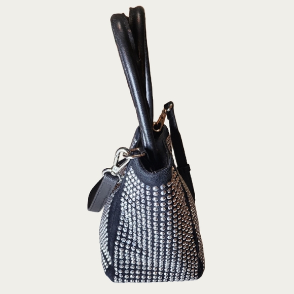 Rhinestone Studded FAUX Suede Mini Bag with Crossbody Strap, GUC - Picture 7 of 16